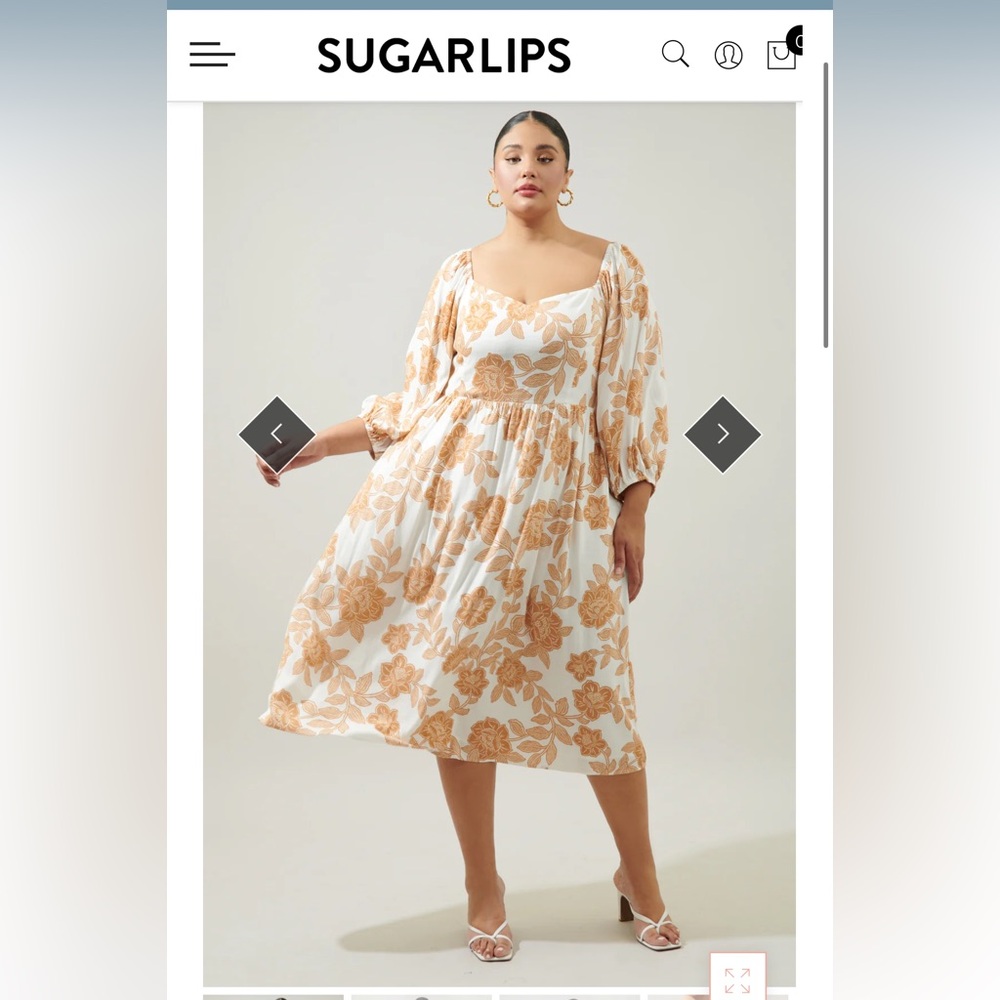 Sugarlips Floral Long Sleeve Dress in White and Orange